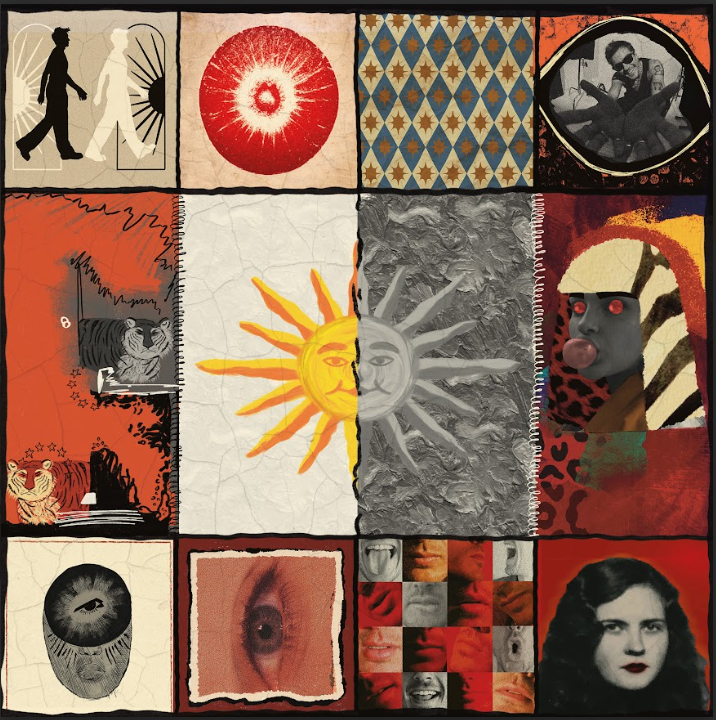 Portada de Sol de Invierno, collage físico con un sol dividido entre color y gris